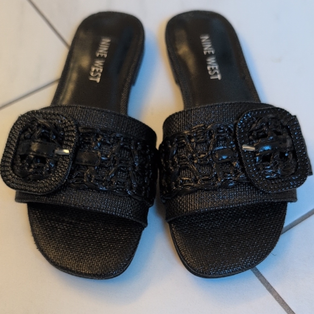 Nine West Black Slides Sandals 6